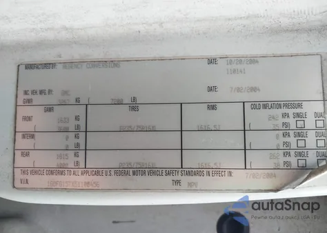 2005 GMC Savana Rv G1500 from USA, damaged, VIN 1GDFG15TX51100456